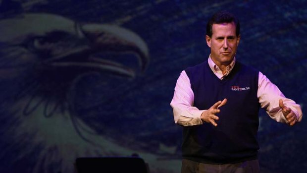 Republican presidential candidate, former US Senator Rick Santorum speaks at the Cathedral of Praise.