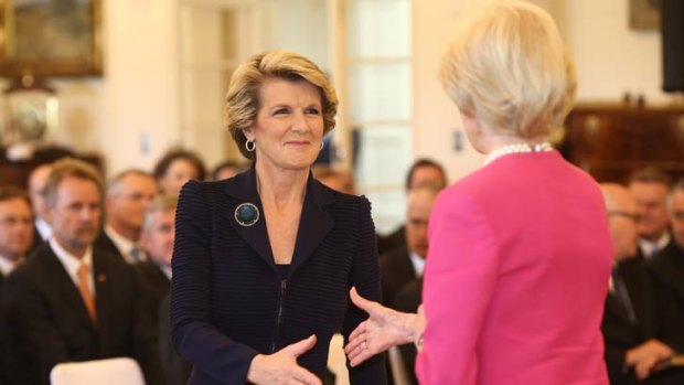 Julie Bishop is sworn in as Foreign Minister by Governor-General Quentin Bryce at Government House in Canberra on Wednesday 18 September 2013.