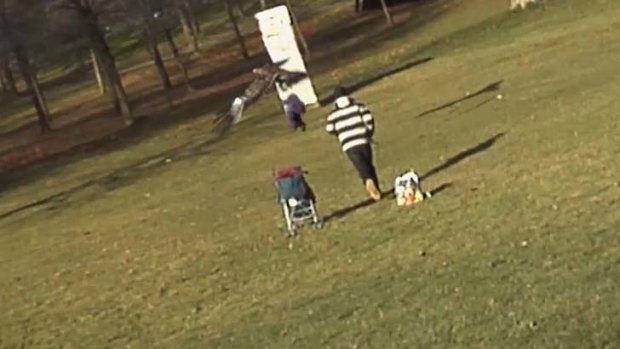 Flying out ... the hoax video shows the eagle dropping the child after carrying it a few metres