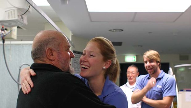 Grateful &#8230; Paul Bramley revisits RPA Hospital, above, to thank nurse Joanne Day and the others who helped to save his life.