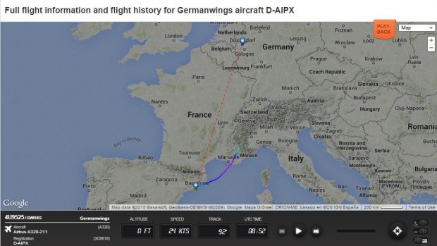 The Germanwings flight 4U9525 was off course as reported by live air traffic website FlightRadar24.