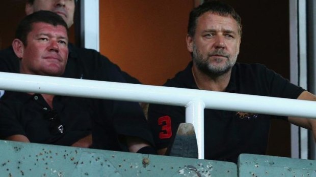 Bunny buddies: James Packer and Russell Crowe at a South Sydney game.