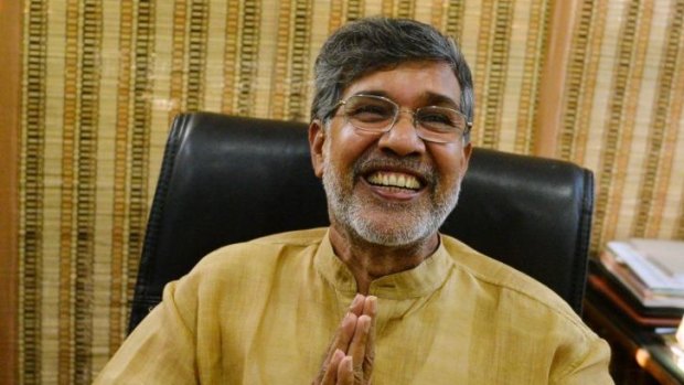 Champion campaigner for children: Indian activist Kailash Satyarthi at this home office after the announcement of him receiving the Nobel Peace Prize.