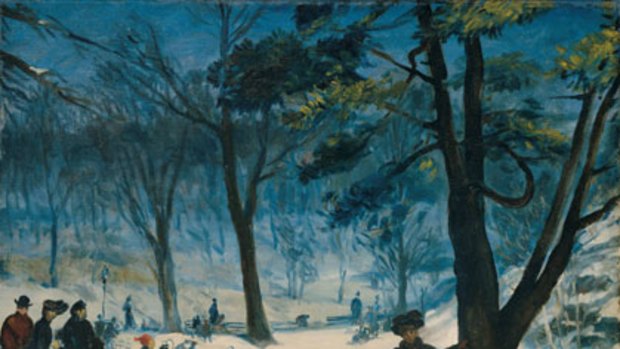 Central Park, winter by William Glackens 1870–1938. One of many American impressionist pieces on display at the Queensland Art Gallery.  Image: The Metropolitan Museum of Art