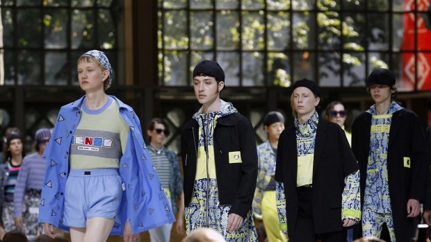 Tom Short (third from left) said he felt "short, overweight and old" walking in the Kenzo parade at Paris Fashion Week last Saturday.