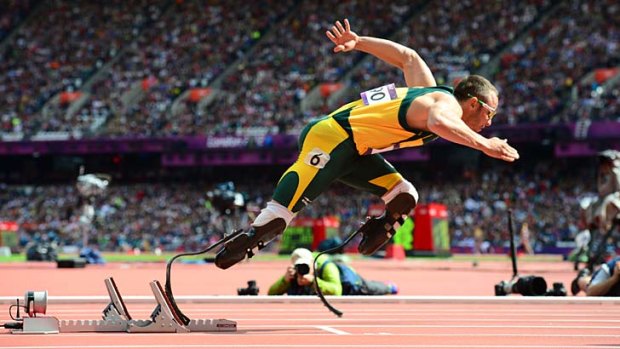 Australia bound ... Oscar Pistorius in the 400m heats at the Olympic Games in London.