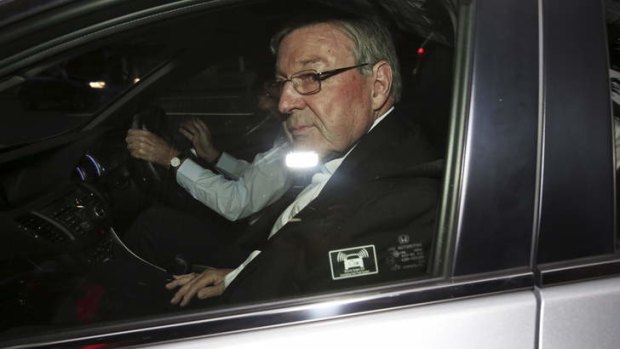 Cardinal George Pell arrives at the child sex abuse Royal Commission in Governor  Macquarie Tower today.