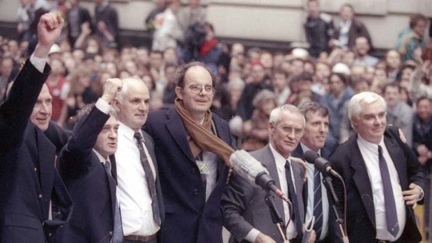 Justice ... members of the Birmingham Six, pictured in 1991 after their acquittal.