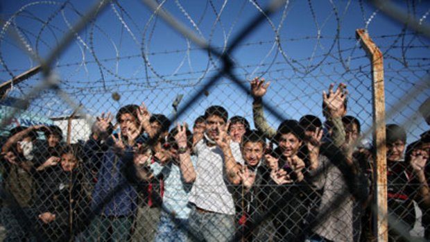 Young immigrants at a detention centre in Filakio on the Greek-Turkish border.