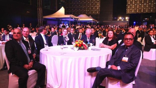 Former Trade Minister Andrew Robb sitting next to Gine Rinehart at the Gala Reception for Australia Business Week in India, January 2015