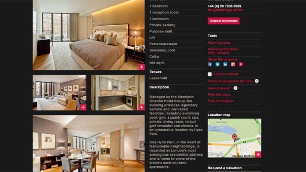 The online ad for the one-bedroom apartment at One Hyde Park.