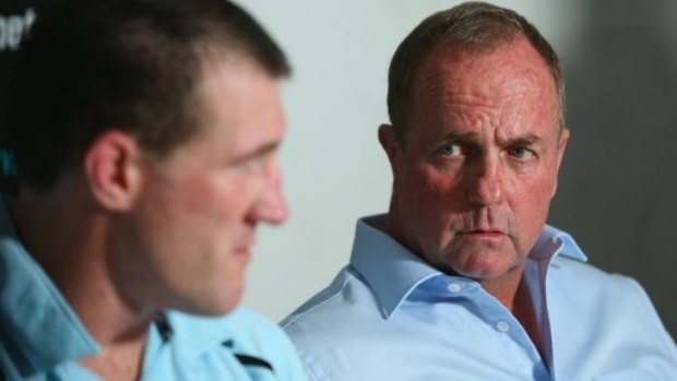 Reluctant boss: Cronulla coach Peter Sharp with Sharks captain Paul Gallen.