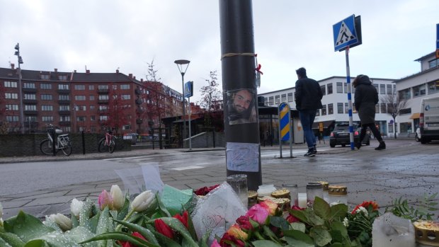 Tributes in Gothenburg for Australian Kai Foley who was killed on December 20.