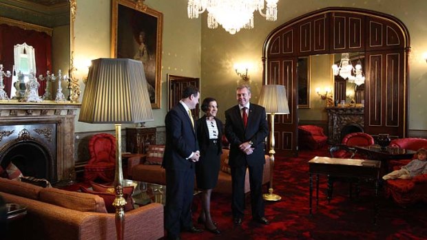 Sworn in: Stuart Ayres, NSW Governor Marie Bashir and Anthony Roberts.