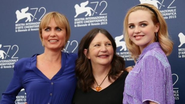 Radha Mitchell, Sue Brooks and Odessa Young ahead of the <i>Looking For Grace</i> screening at the Venice Film Festival on Thursday.