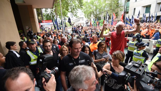 CFMEU Victorian secretary John Setka outside a court hearing over his blackmail charge.