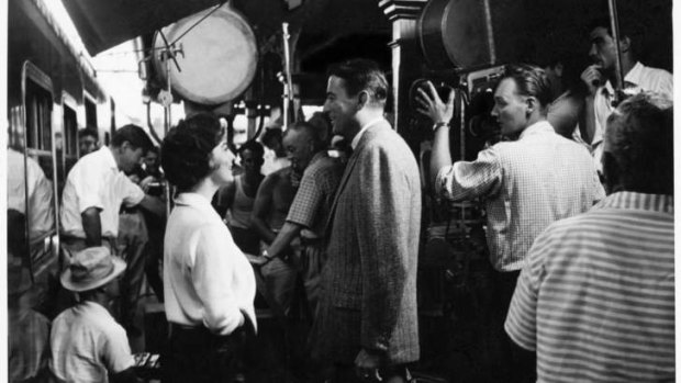 Ava Gardner and Gregory Peck shoot a scene of <i>On The Beach</i>.