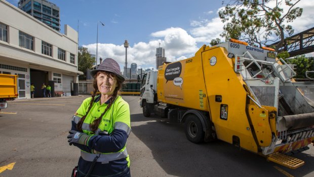 65-year-old Jennifer Khan has been working in City of Sydney's cleansing and waste team for 10 years in a job traditionally dominated by males. 