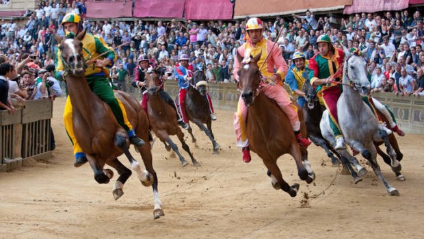 The Palio in the Piazza del Campo, Siena.