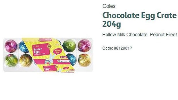 Some of the recalled eggs listed on the Coles website.