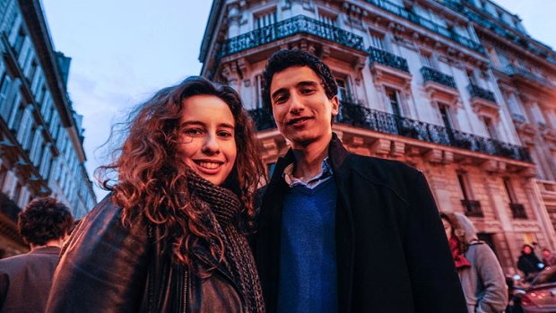 Deborah Asserat and Lucien Dalarun outside the Socialists Party headquarters in Paris.