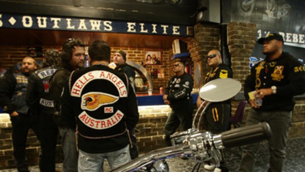 United they stand...bikies outside the Rebels' HQ.