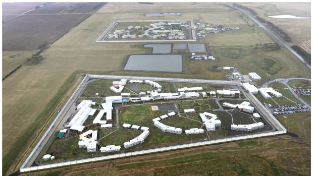 Marngoneet Correctional Centre in the foreground with Barwon Prison behind.