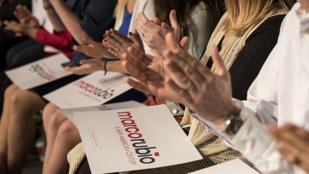 Supporters of Marco Rubio applaud during a campaign rally in Las Vegas.