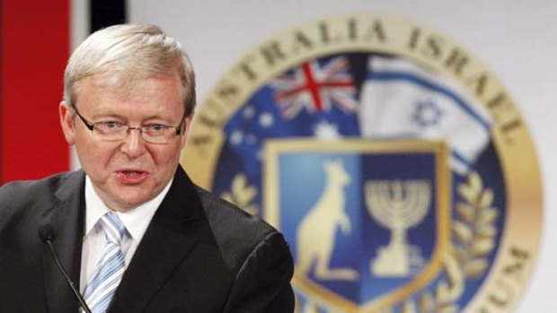 Kevin Rudd gives a speech at the Australia-Israel Leadership Forum in Sydney last year.