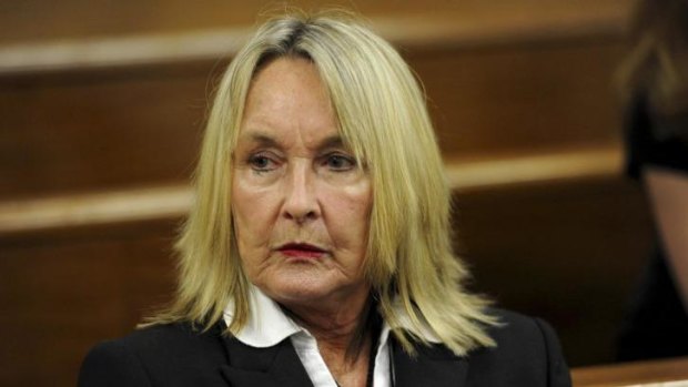 June Steenkamp, mother of Reeva Steenkamp, sits in court during the murder trial of Olympic and Paralympic track star Oscar Pistorius.