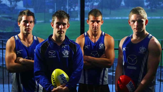 Future prospects: Brad Scott is putting a lot of faith in the Roos' stock of  talented youngsters (from left) Levi Greenwood, Ryan Bastinac, Ben Cunnington and Jack Ziebell.