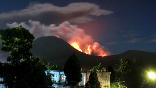 The Lokon volcano erupts near Tomohon, Indonesia.