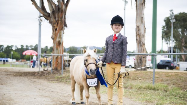 Hallie Halpin-Bishop is pleased to have won a Shetland Pony competition with her pony Casper at this year's Canberra Show.