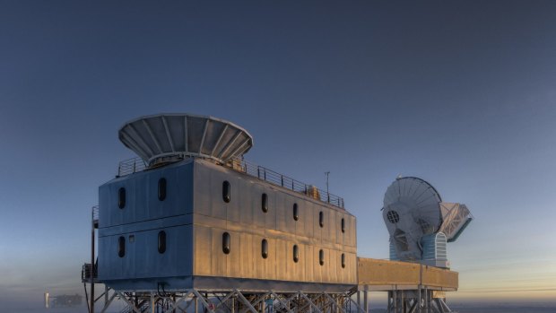 The Dark Sector Lab, which houses the BICEP2 telescope, in Antarctica about a kilometre from the geographic south pole. Scientists announced in March the telescope had detected ripples in space from the beginning of time, potentially proving astronomers' most cherished model of the Big Bang.