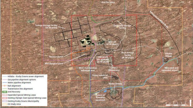 A plan of the  proposed expansion at Olympic Dam from the draft Environmental Impact Statement 2009.