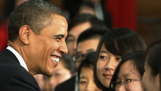 US President Barack Obama at a town hall-style meeting during his visit to China.