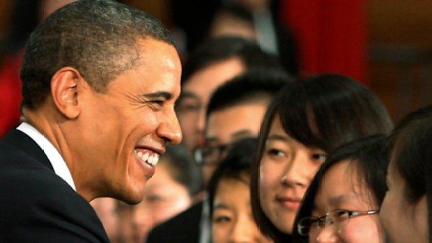 US President Barack Obama at a town hall-style meeting during his visit to China.