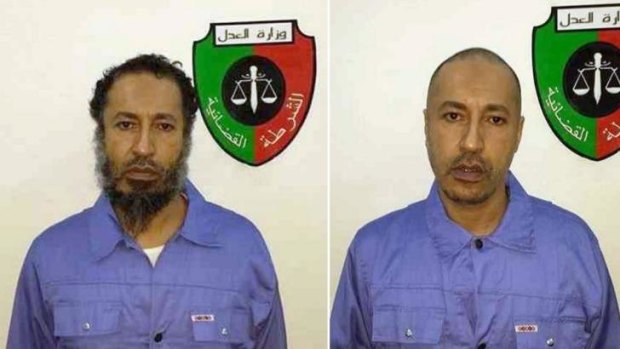 In custody: al-Saadi Gaddafi, son of the fallen Libyan dictator Muammar Gaddafi, is seen with the seal of Libya's justice ministry before and after having his head shaved following his extradition.