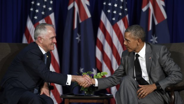 US President Barack Obama with Australia's Prime Minister Malcolm Turnbull during their meeting in Manila, at the APEC summit in November.