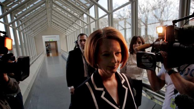 Indelible ... Julia Gillard faces the Media at Parliament House yesterday.