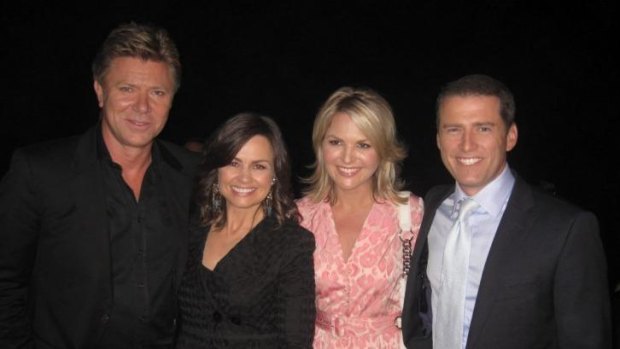 Time for a sleep in ... Georgie Gardner pictured with her Today colleagues Richard Wilkins, Lisa Wilkinson and Karl Stefanovic.