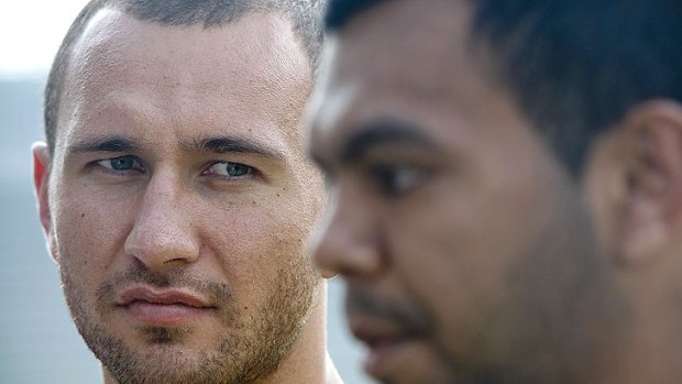 Wallabies teammates Quade Cooper (left) and Kurtley Beale were involved in a scuffle at a Brisbane Hotel.