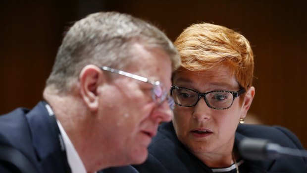Department of Defence associate secretary Brendan Sargeant and Defence Minister Marise Payne.
