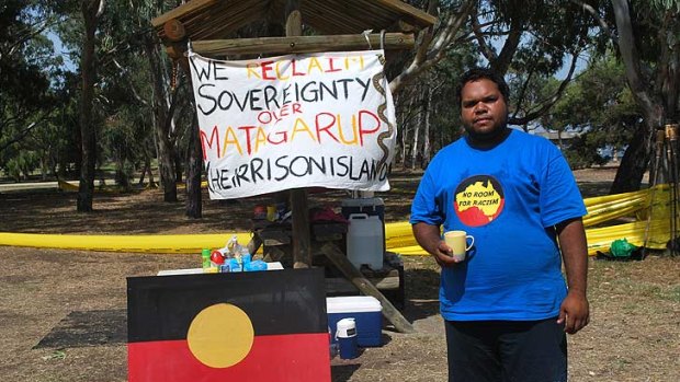 Cyril Yarran is among the protesters to set up a tent embassy at Heirisson Island in Perth.