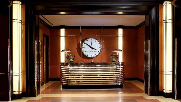 The wood-panelled lobby.