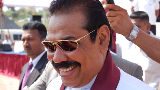 Confident ... Mahinda Rajapaksa at a rally last week.