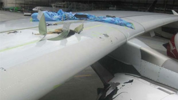 This image posted on the internet shows wing and engine damage.