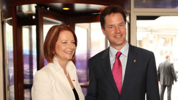 Keynote speaker ... Julia Gillard and British Deputy Prime Minister Nick Clegg yesterday.