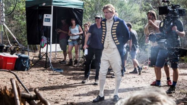 Fatal shore ... David Wenham as Governor Arthur Phillip on the set of Banished at Manly Dam.