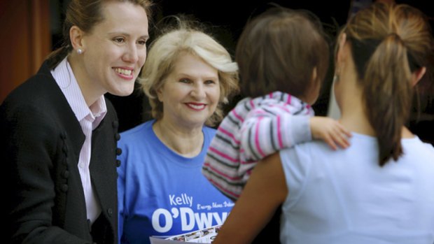 Liberal candidate Kelly O'Dwyer campaigns in Higgins yesterday. The byelection is today.